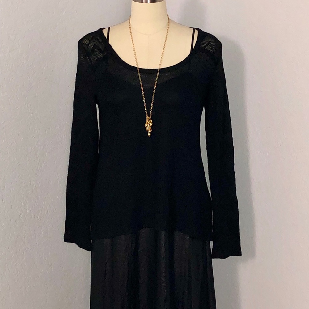 NWT Lucky Brand XL Black Long Sleeve Flare Top